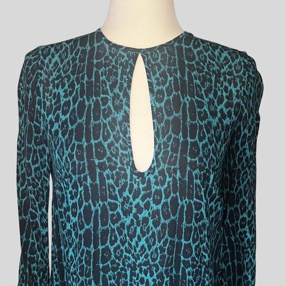 Zimmermann Teal & Black Animal Print Keyhole Dress – Size 0 - Picture 4 of 11
